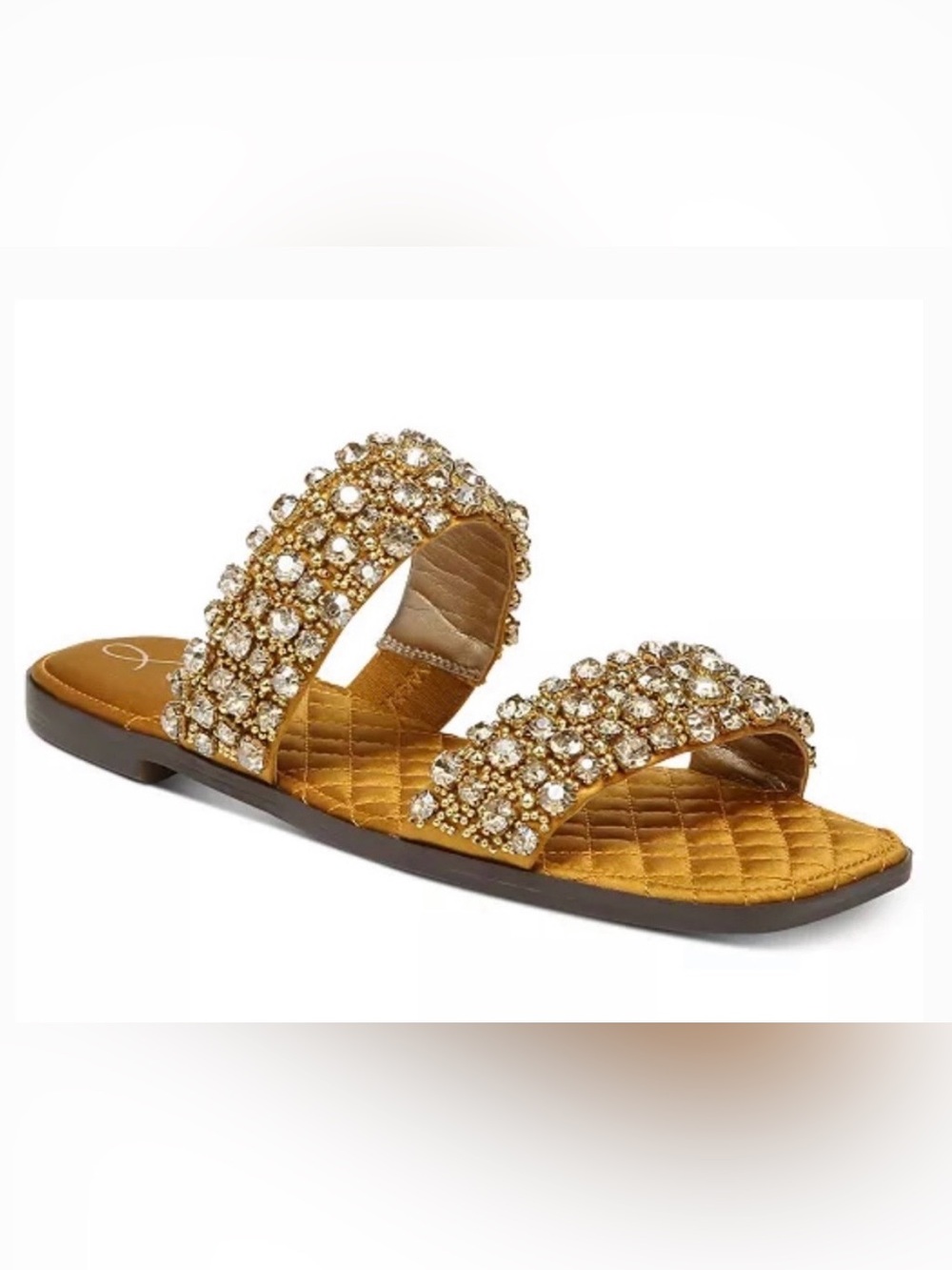 Sam Edelman Gold Jeweled Double-Strap Slide Sandals